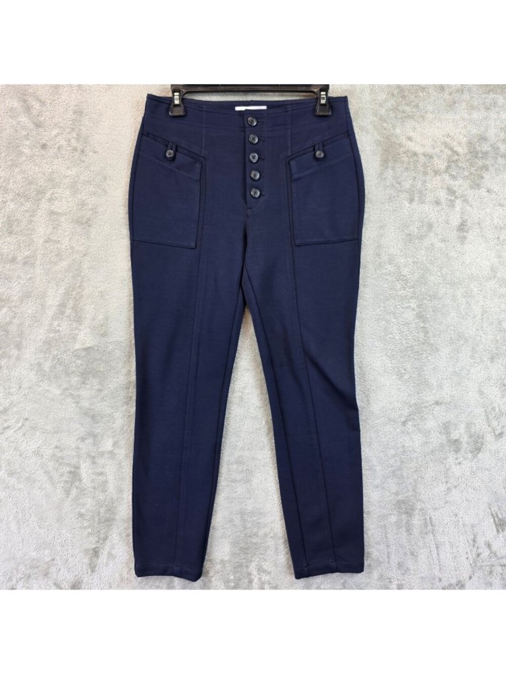 Anthropologie Bryson Dress Pants Womens 6 Blue Ponte Tapered Button Fly Stretch